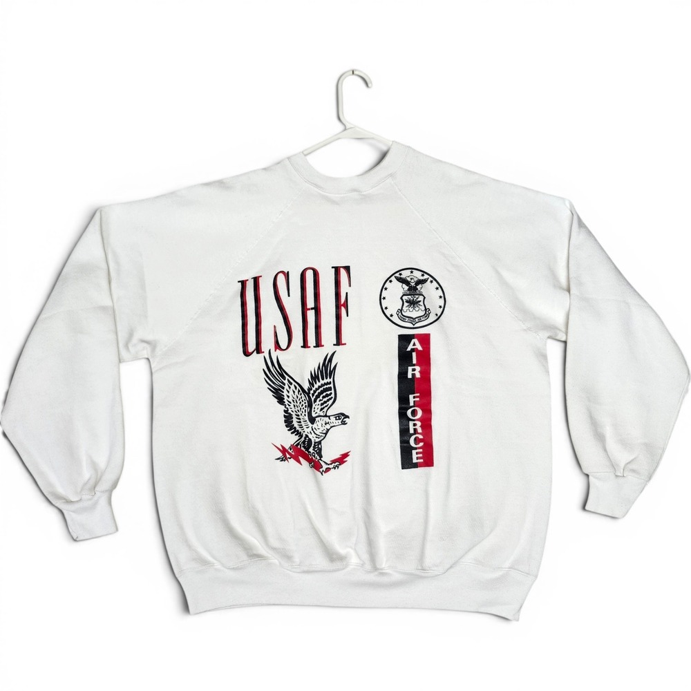 Vintage 80s USAF Military Eagle Sweatshirt Crew Raglan Artex USA Air Force XL